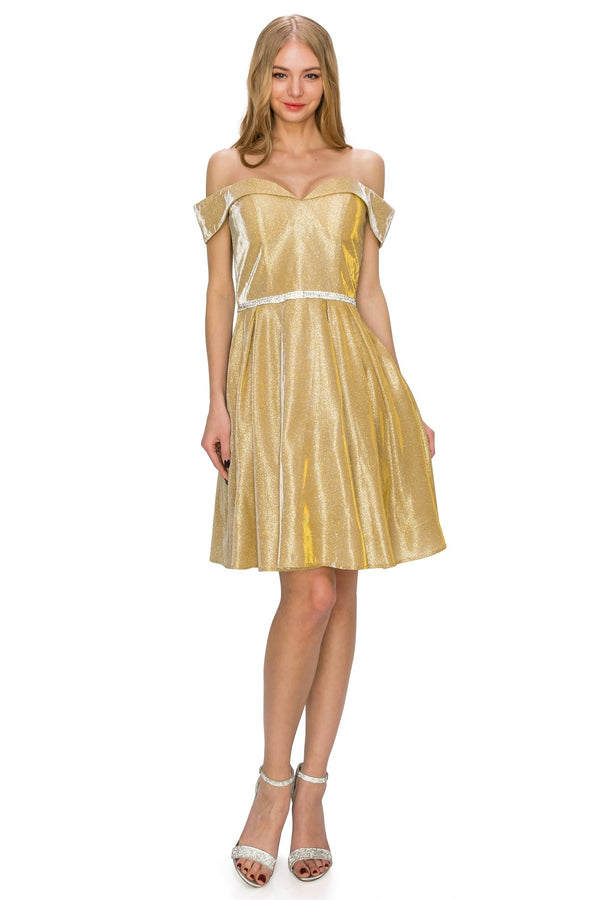 Cinderella Couture Juniors Vestido de dama de honor junior dorado con hombros descubiertos XS-3XL
